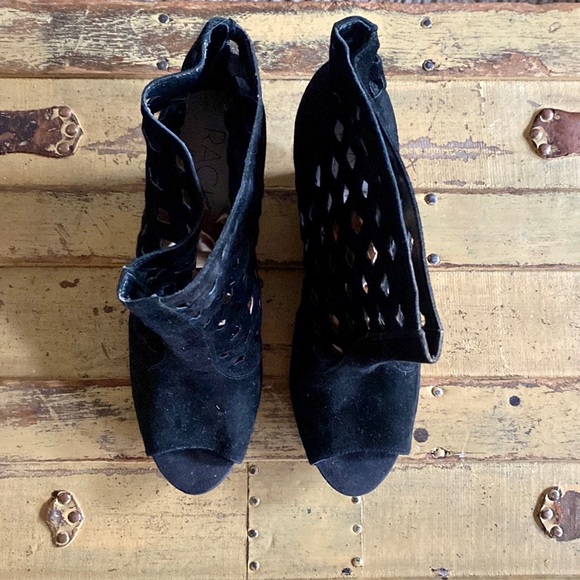 RACHEL RACHEL ROY SUEDE LEATHER BOOT BLACK CUTOUT WEDGE BOOTIES 9 M - Picture 6 of 11